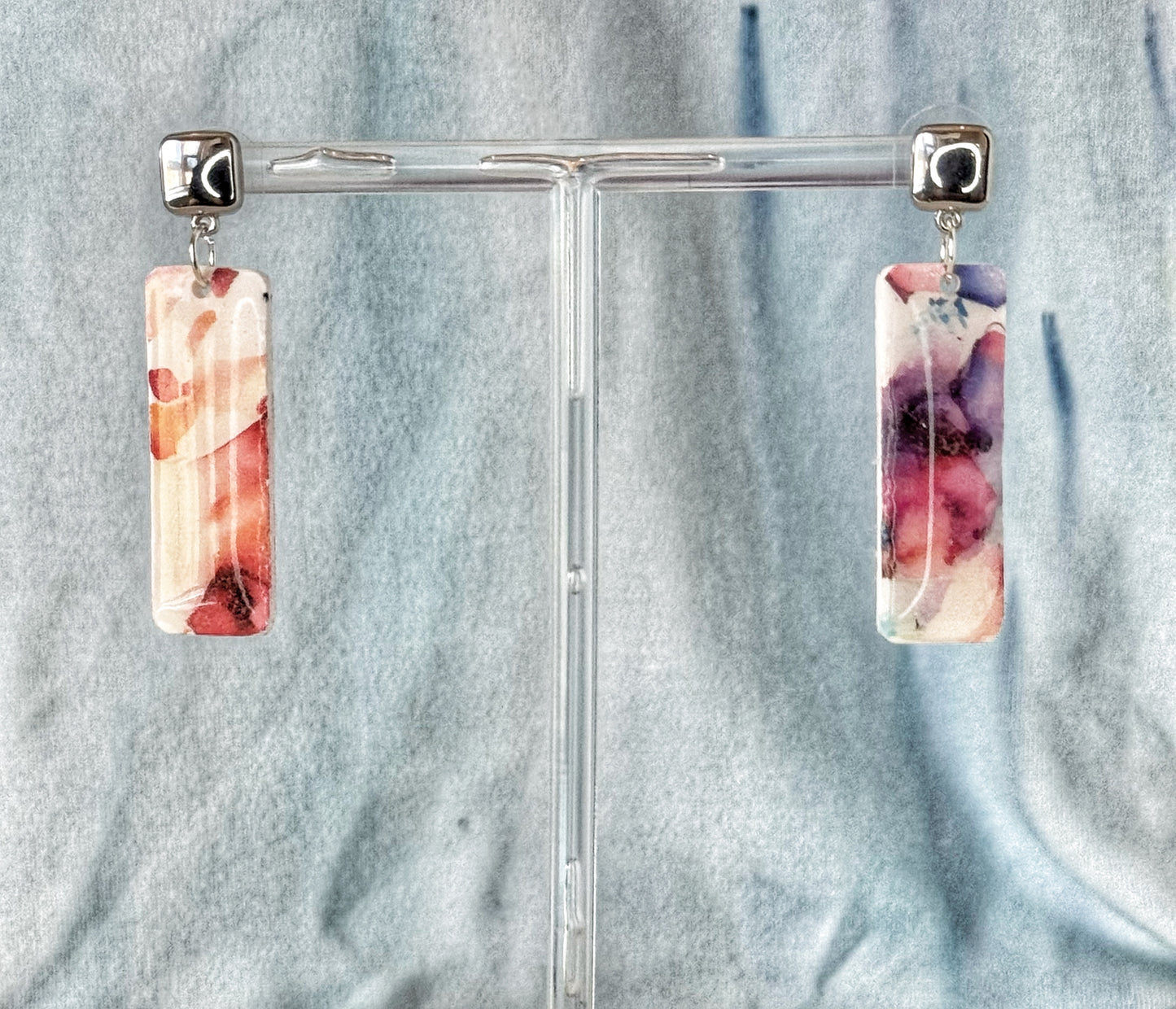 Rectangle Dangle Earrings Watercolor