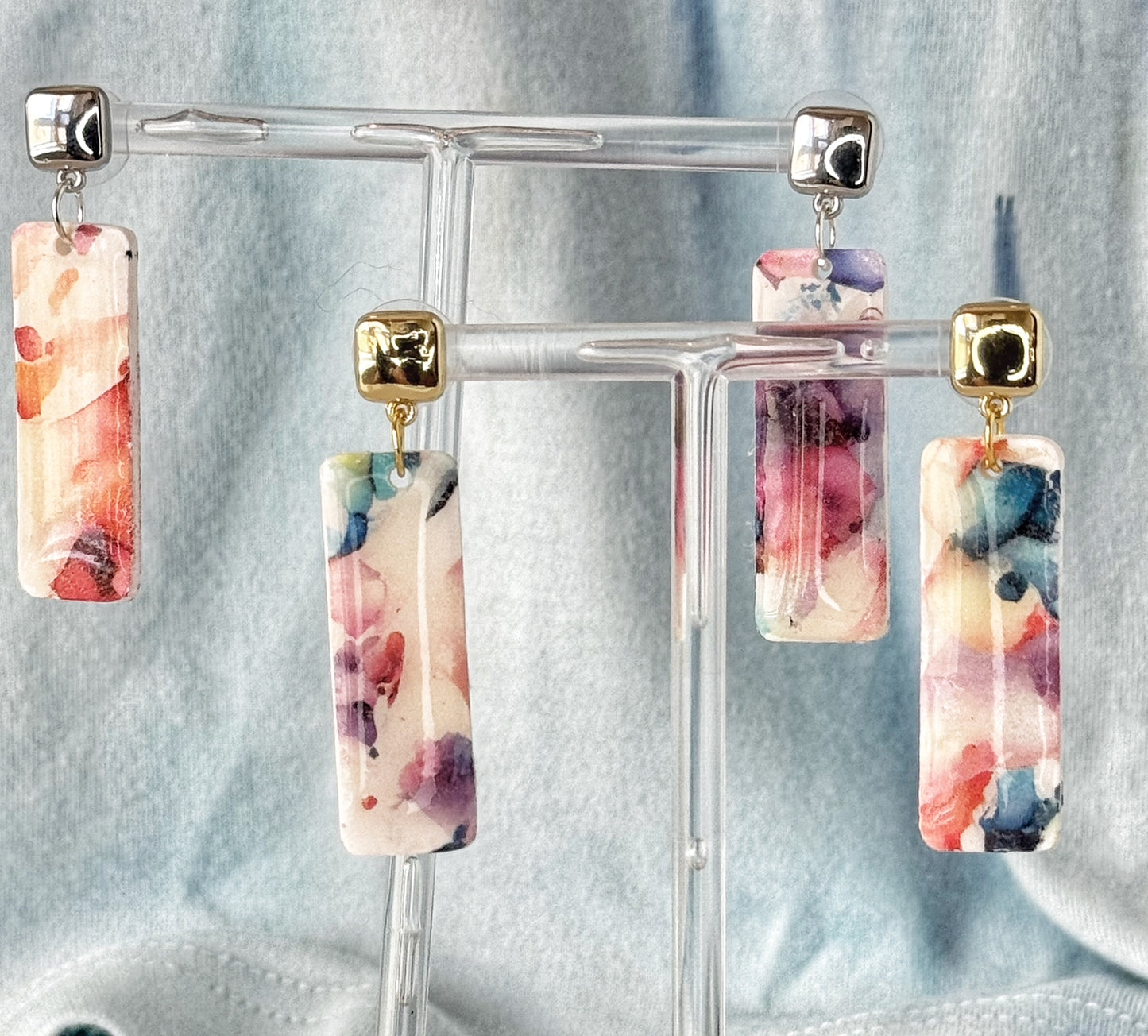 Rectangle Dangle Earrings Watercolor