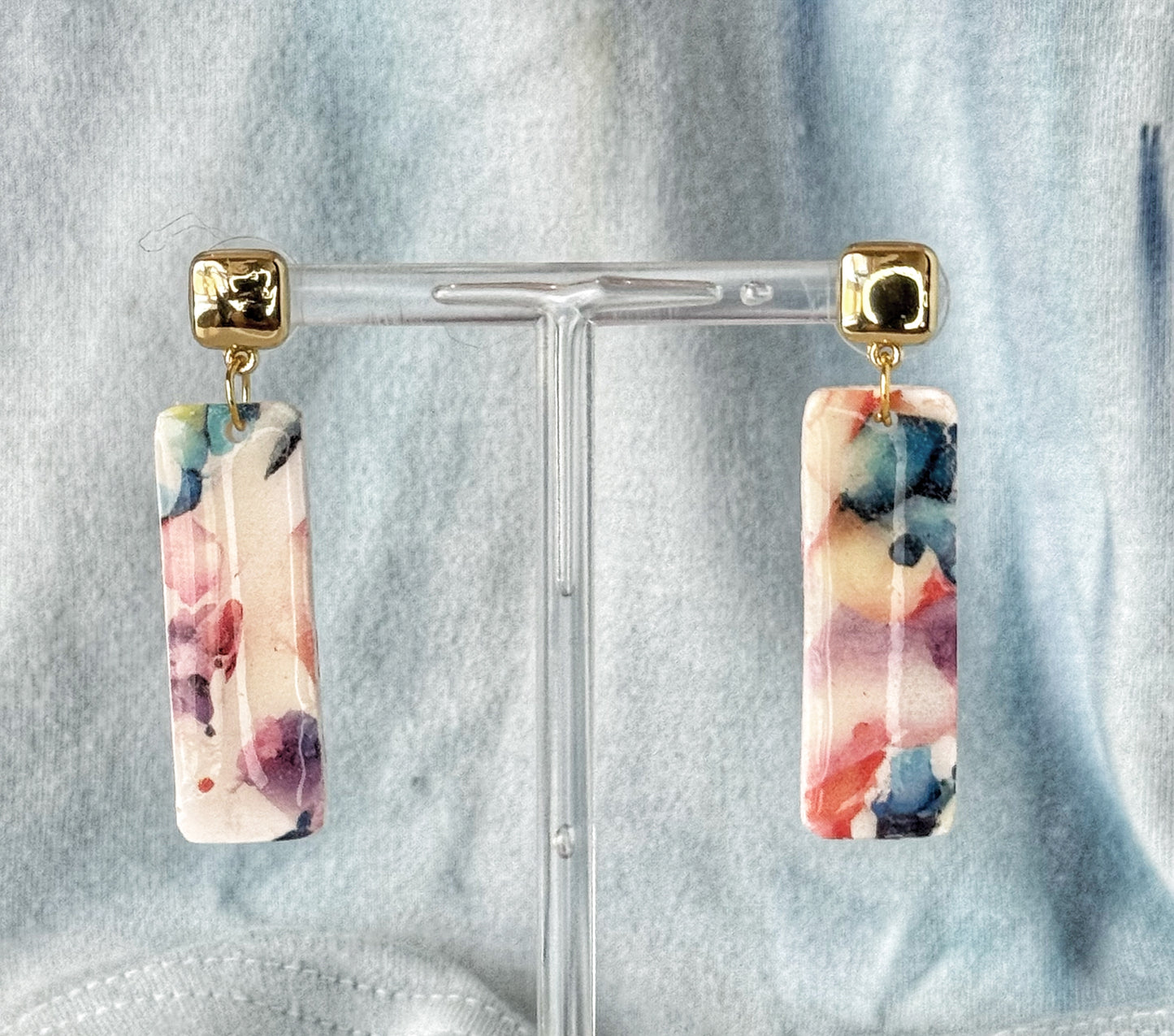 Rectangle Dangle Earrings Watercolor