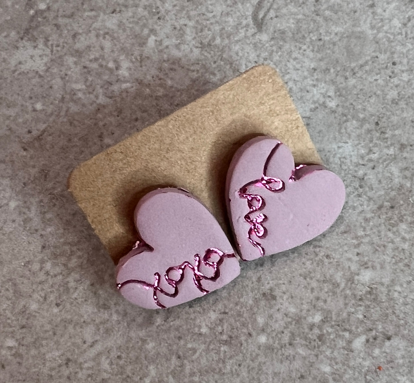 Gilded Heart Earrings with Love and XOXO