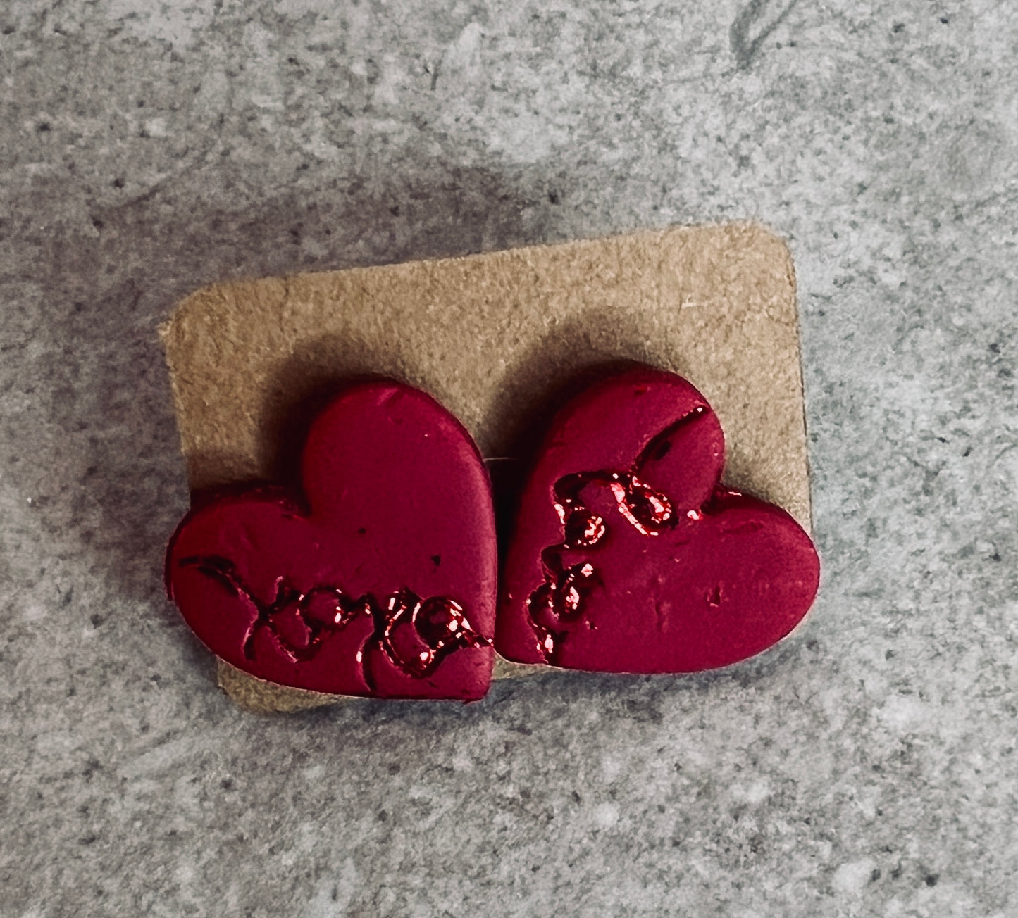 Gilded Heart Earrings with Love and XOXO